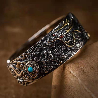 925 Silver Domineering Retro Dragon Opening Adjustable Bracelet