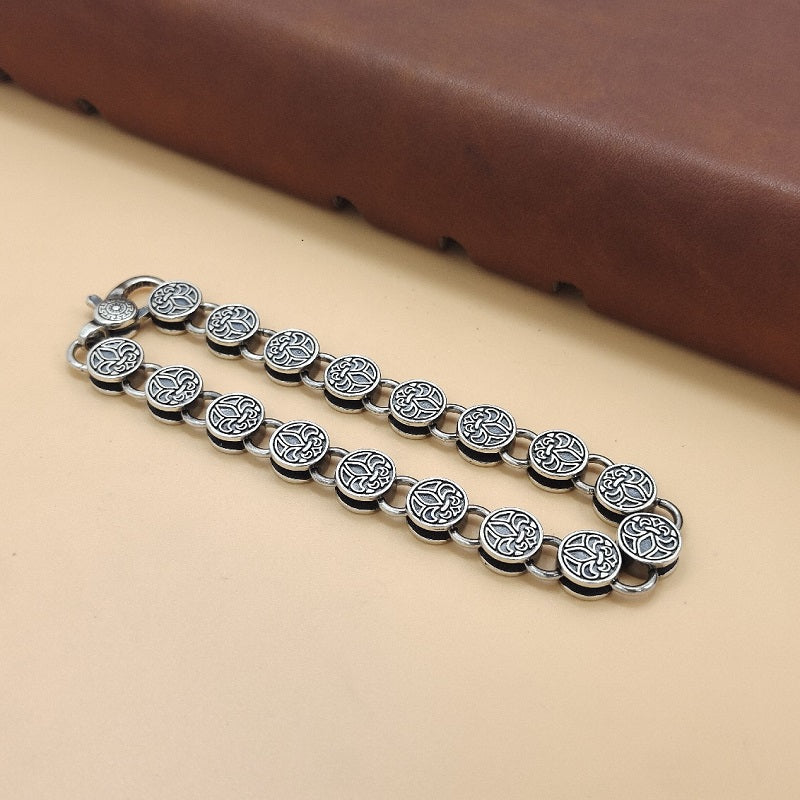 925 Silver Flower Round Buckle Bracelet