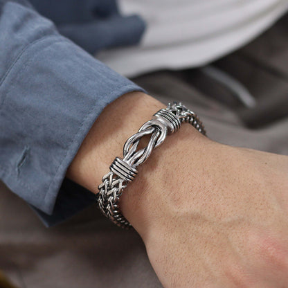 925 Silver Retro Hip Hop Double Chain Magnetic Buckle Bracelet