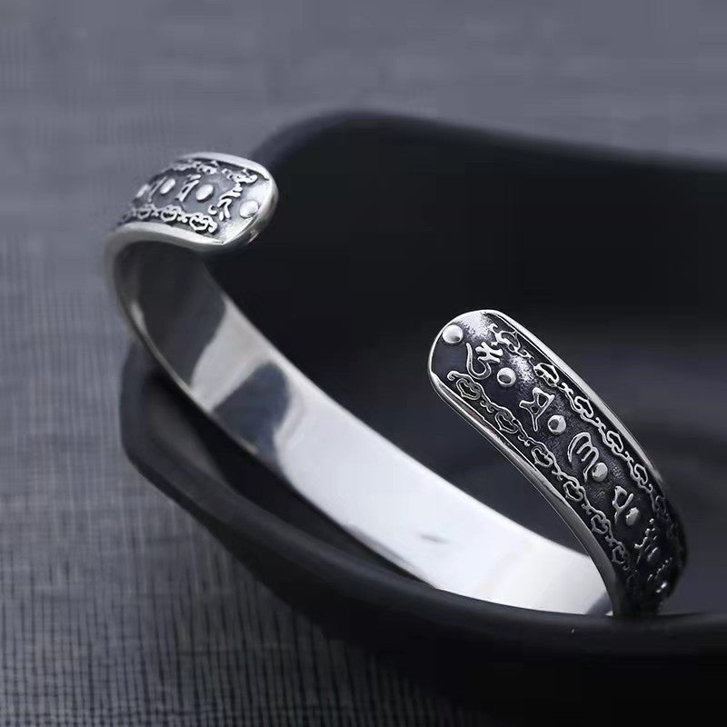 925 Silver Six Character Truth Vajra Pestle Adjustable Bracelet