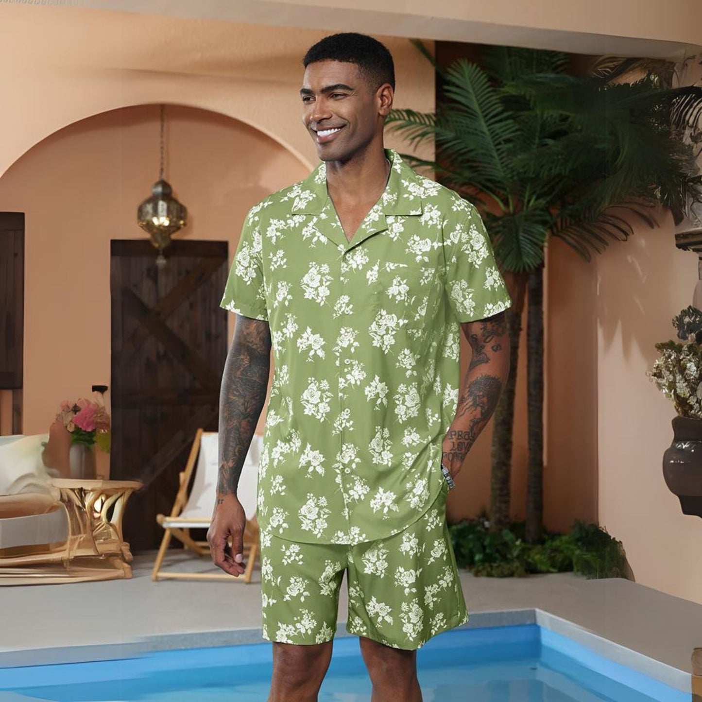 Chictango Hawaiian Flower Shirt Set