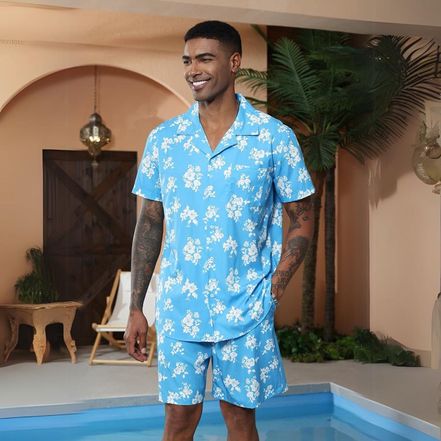 Chictango Hawaiian Flower Shirt Set