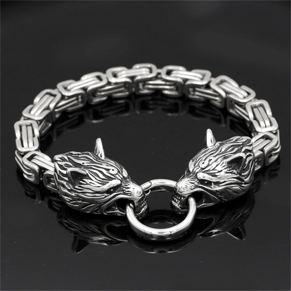 S925 Classic Norse Vikings Wolf Head Bracelet