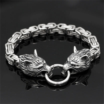 S925 Classic Norse Vikings Wolf Head Bracelet