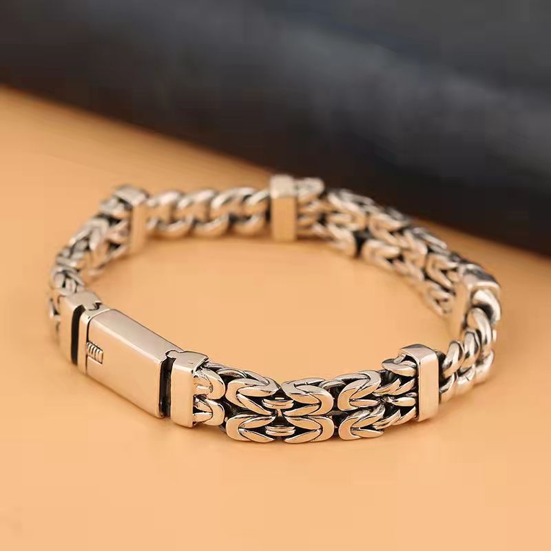 925 Silver Double Rowed Dragon Bone Bracelet