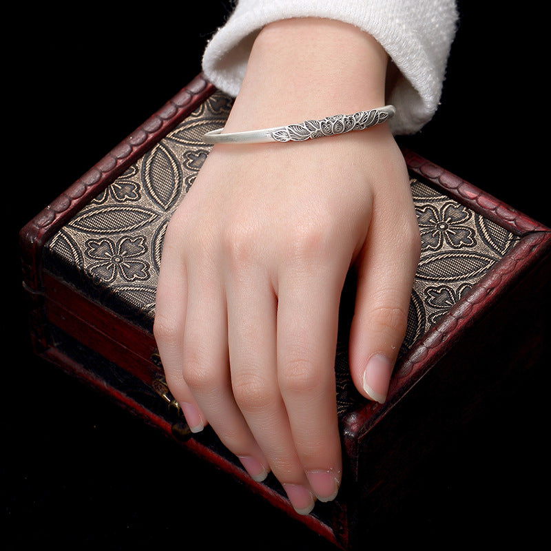 925 Silver Peony Matte Bracelet