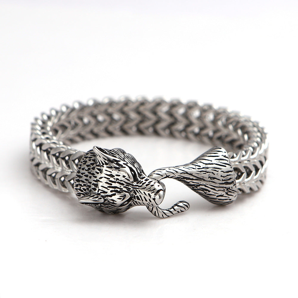 925 Silver vintage Wolf head bracelet