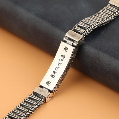 925 Silver Six Character True Words Retro Handwoven Bracelet