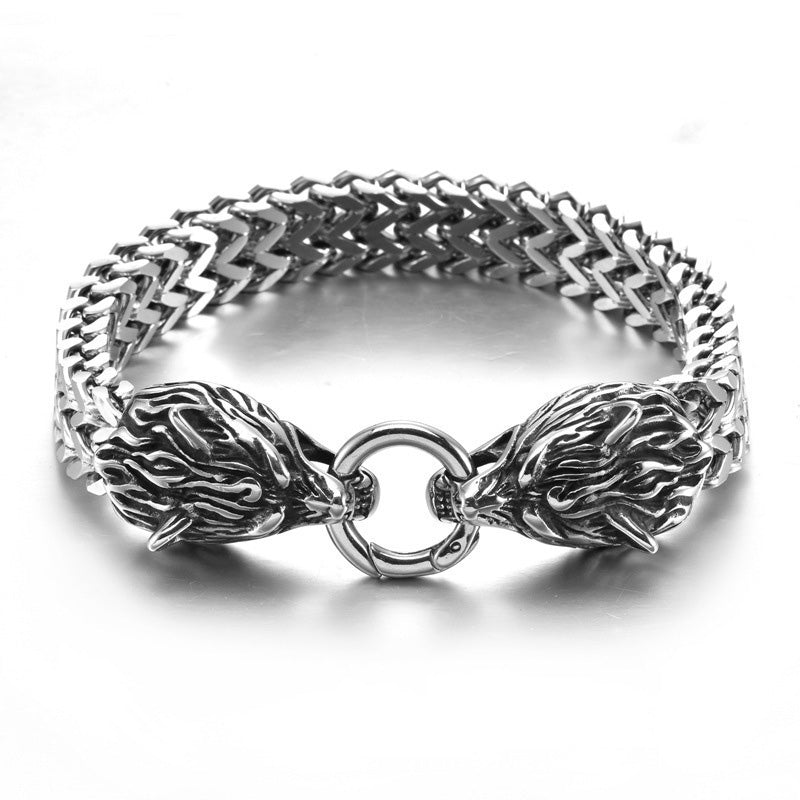 Wolf Head Viking Titanium Steel Strengthen Bracelet