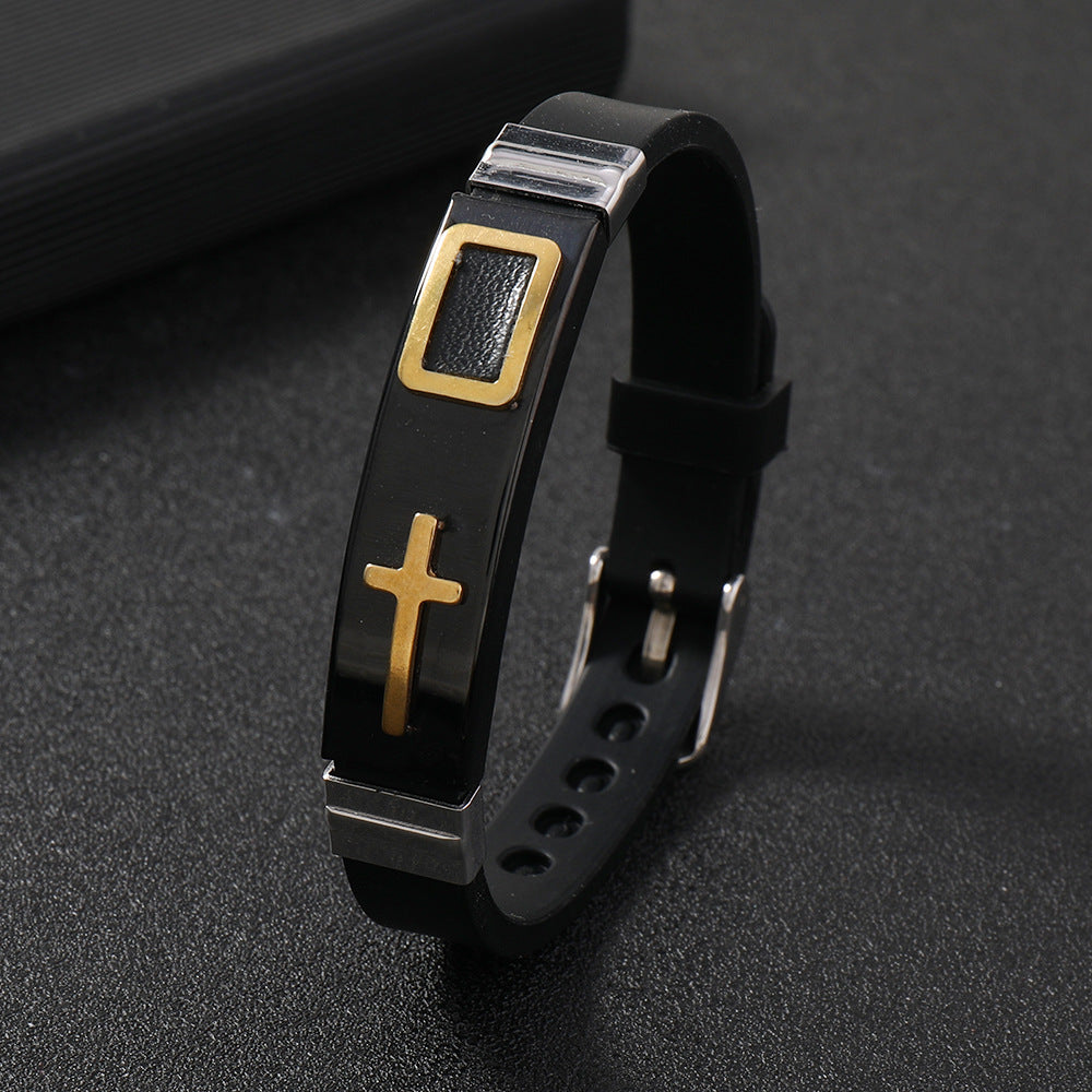 Men's Silicone Personalized Gold Cross Adjustable Bracelet