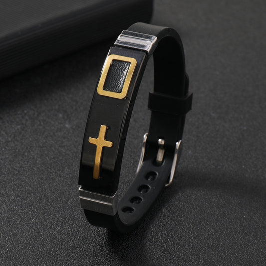 Men's Silicone Personalized Gold Cross Adjustable Bracelet