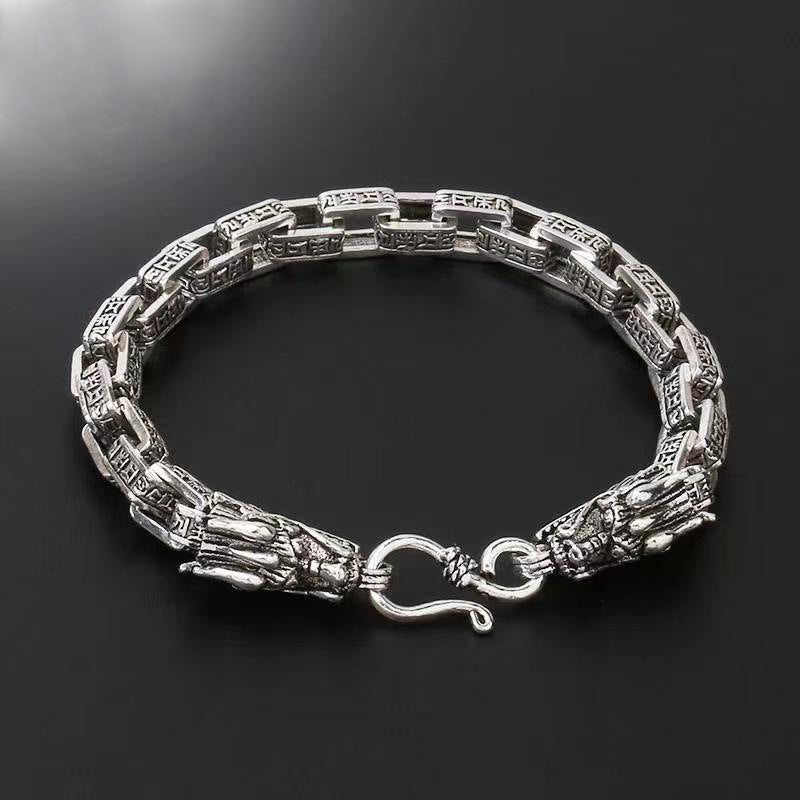 925 Sterling Silver Men's Handmade Vintage Six Dragons Bracelet