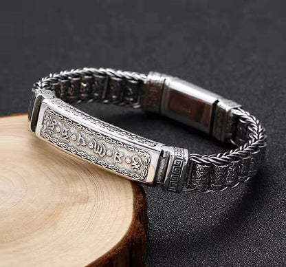 925 Silver Ethnic Style Six-Character Mantra Prayer Wheel Hand-Woven Bracelet