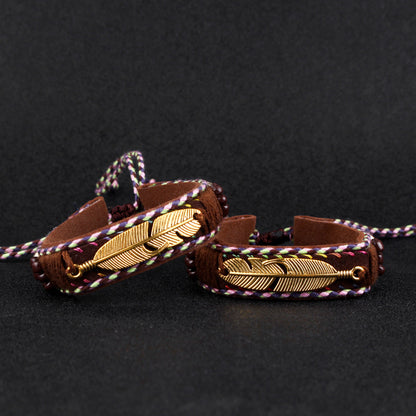 Feather leather rope woven adjustable bracelet