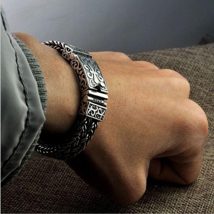 925 Silver Bracelet for Man Personality Woven