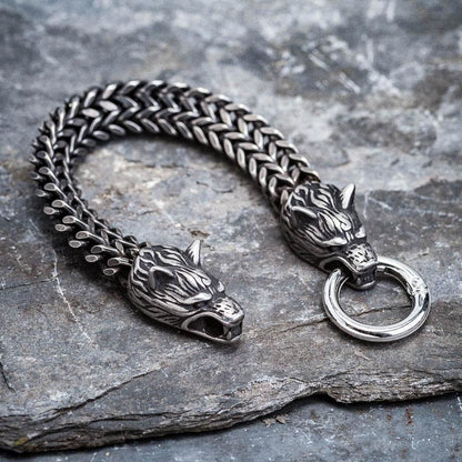 Nordic Fenrir Majestic Wolf Head Chain Bracelet