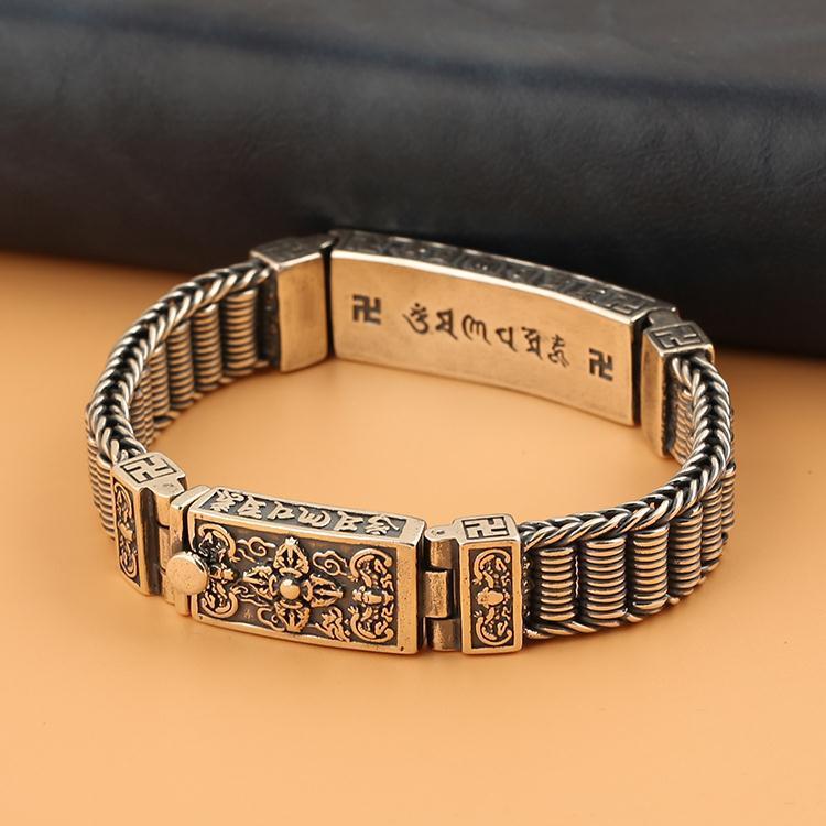 925 Silver Six Character True Words Retro Handwoven Bracelet