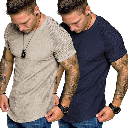 2 Packs Pleats Sleeve Muscle Gym Tee (US Only)