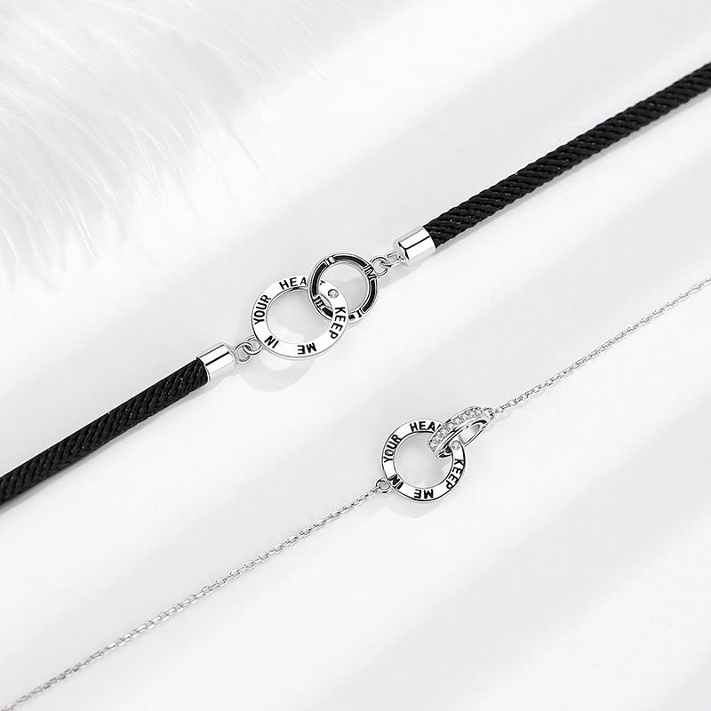 S925 Silver Double Ring Couple Bracelet