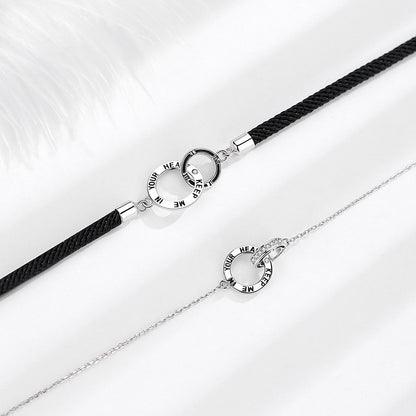 S925 Silver Double Ring Couple Bracelet