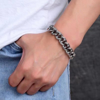 925 Silver Vintage Wide Rattan Hip Hop Bracelet