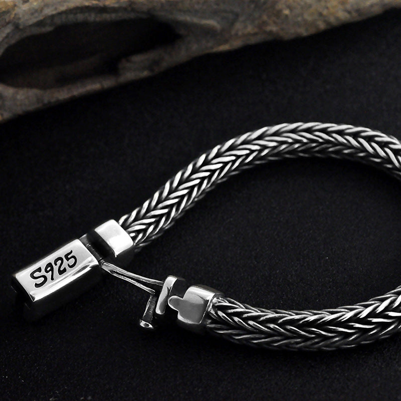 Real Silver 4mm Thick Retro Weave Bracelet Man Male Thai Silver Handmade Rope Bracelets Jewerly