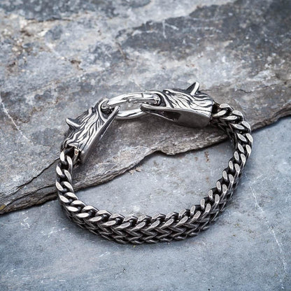 Nordic Fenrir Majestic Wolf Head Chain Bracelet