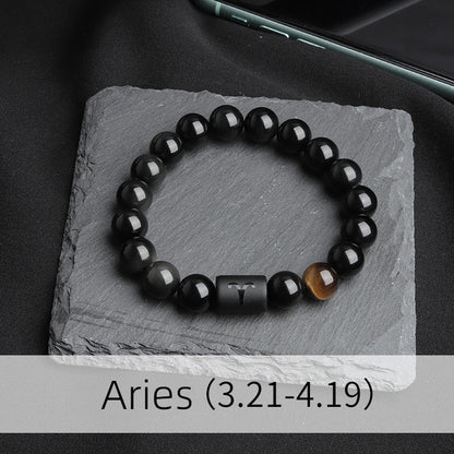 Natural Obsidian Aries Elastic Bracelet