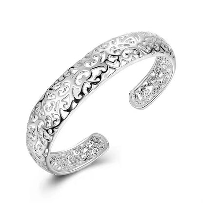 925 Silver Open Small Bezel Hollow Pattern Bracelet