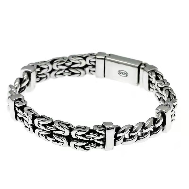 925 Silver Double Rowed Dragon Bone Bracelet