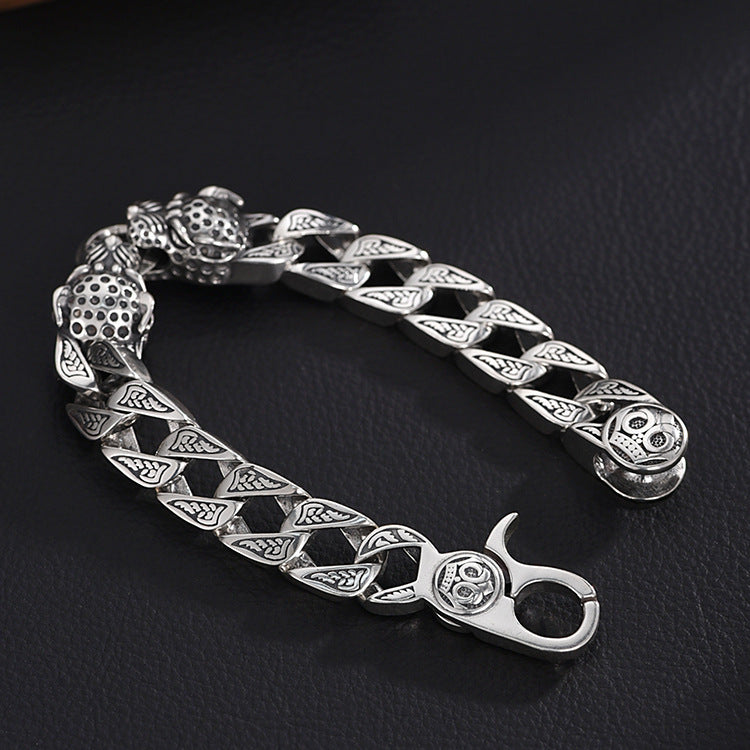 925 Silver Vintage Double Leopard Head Bracelet