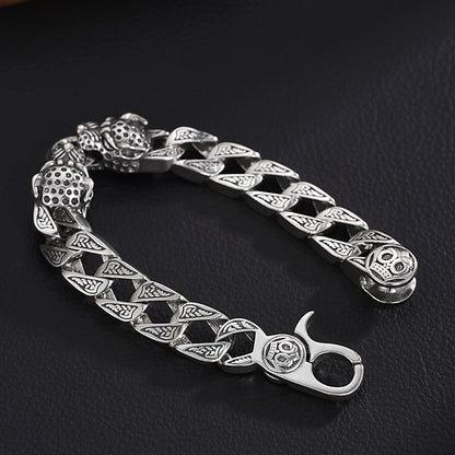 925 Silver Vintage Double Leopard Head Bracelet
