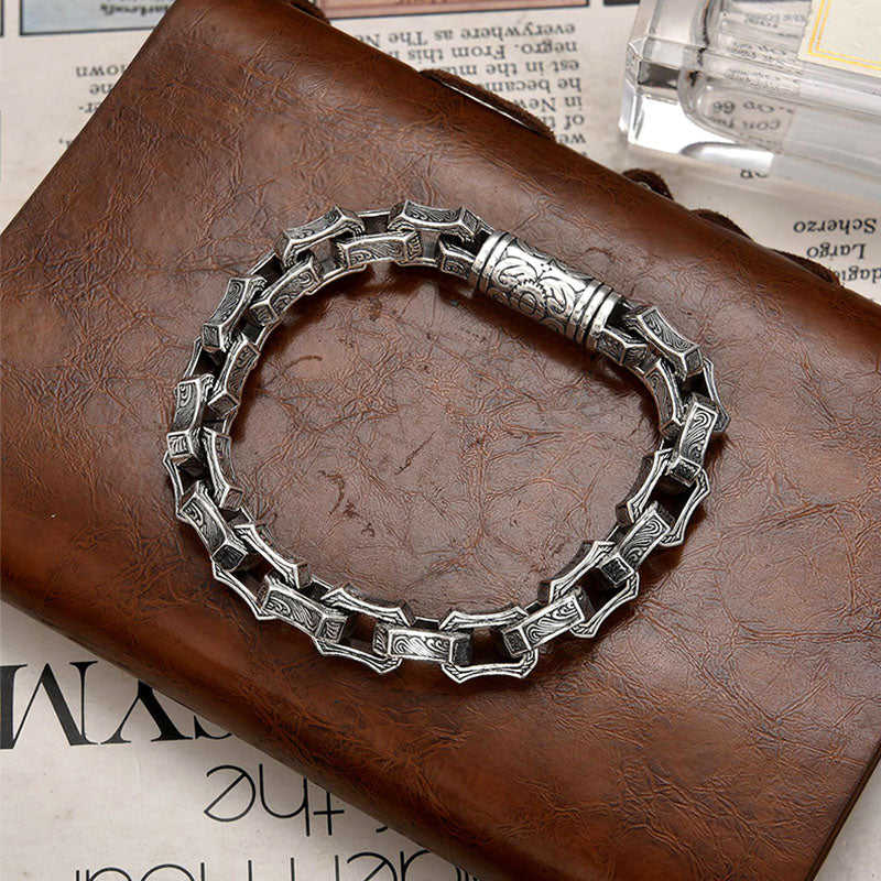 925 Silver Ripple Irregular Biker Hip-Hop Bracelet