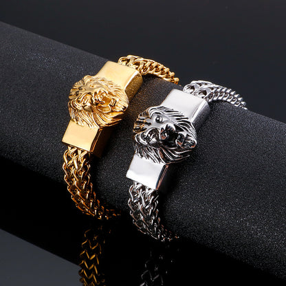 925 Silver Vintage Lion Head Titanium Bracelet