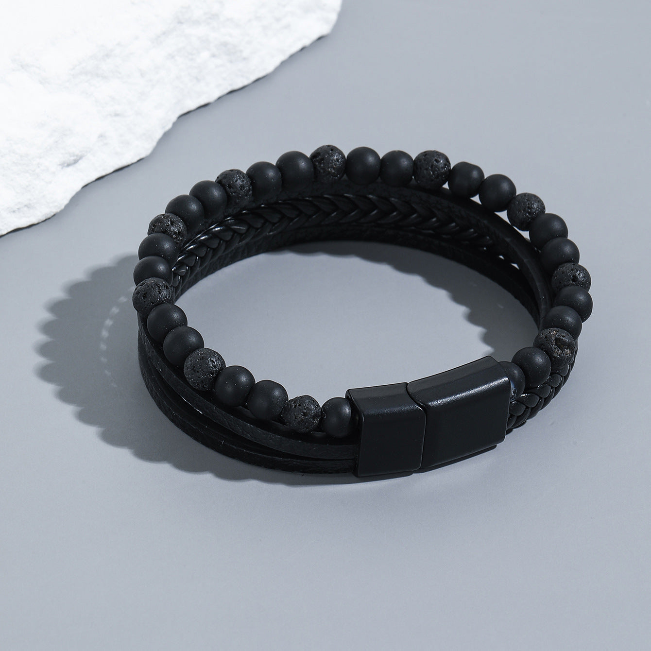 Men's Woven Natural Obsidian Bracelet