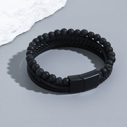 Men's Woven Natural Obsidian Bracelet