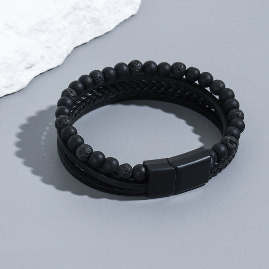 Men's Woven Natural Obsidian Bracelet
