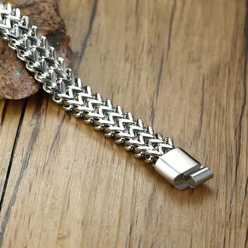 Men's stainless steel double layer wide chain fashion neutral titanium steel thick bracelet