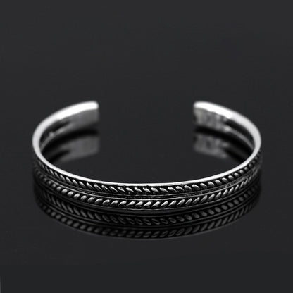 925 Silver Simple Handmade Vintage Feather Leaf Personality Bracelet