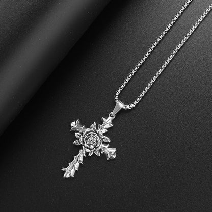 Rose Cross Gothic Pendant Necklace