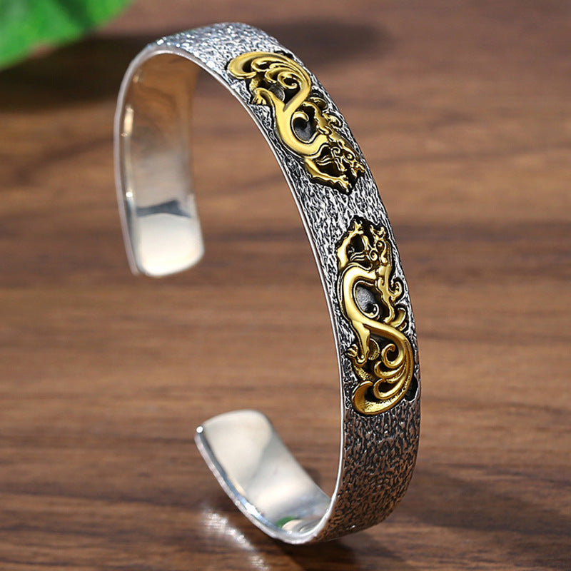 Dragon Pattern Solid Vintage Open Bracelet