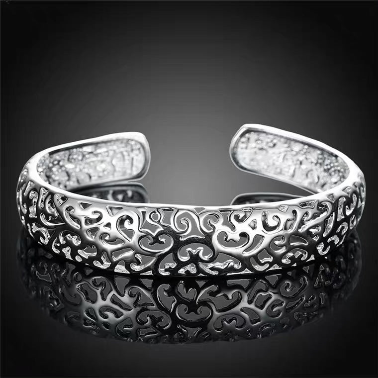 925 Silver Open Small Bezel Hollow Pattern Bracelet