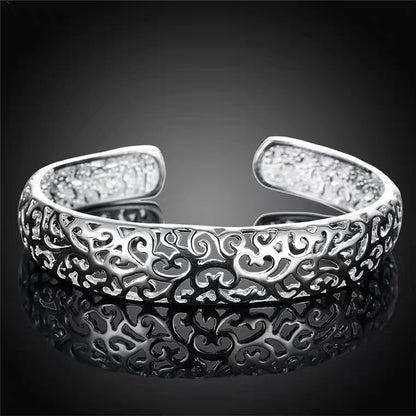 925 Silver Open Small Bezel Hollow Pattern Bracelet