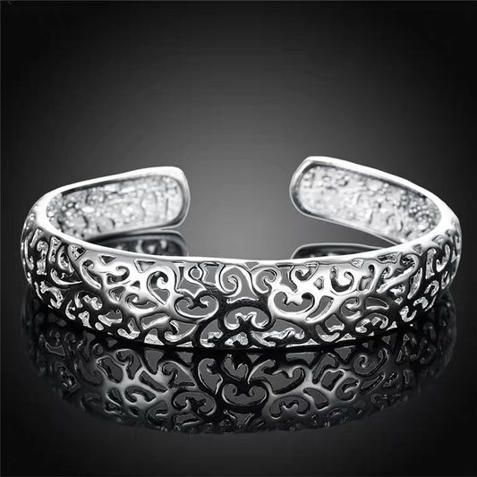 925 Silver Open Small Bezel Hollow Pattern Bracelet