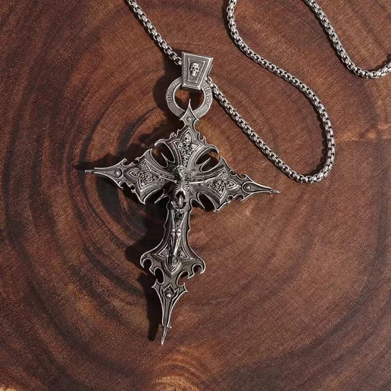 Personalized Retro Gothic Crucifix Skull Necklace
