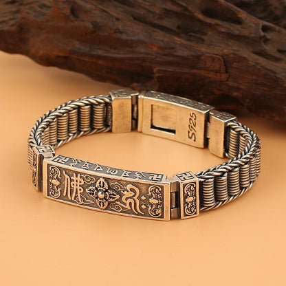 925 Silver Six Character True Words Retro Handwoven Bracelet