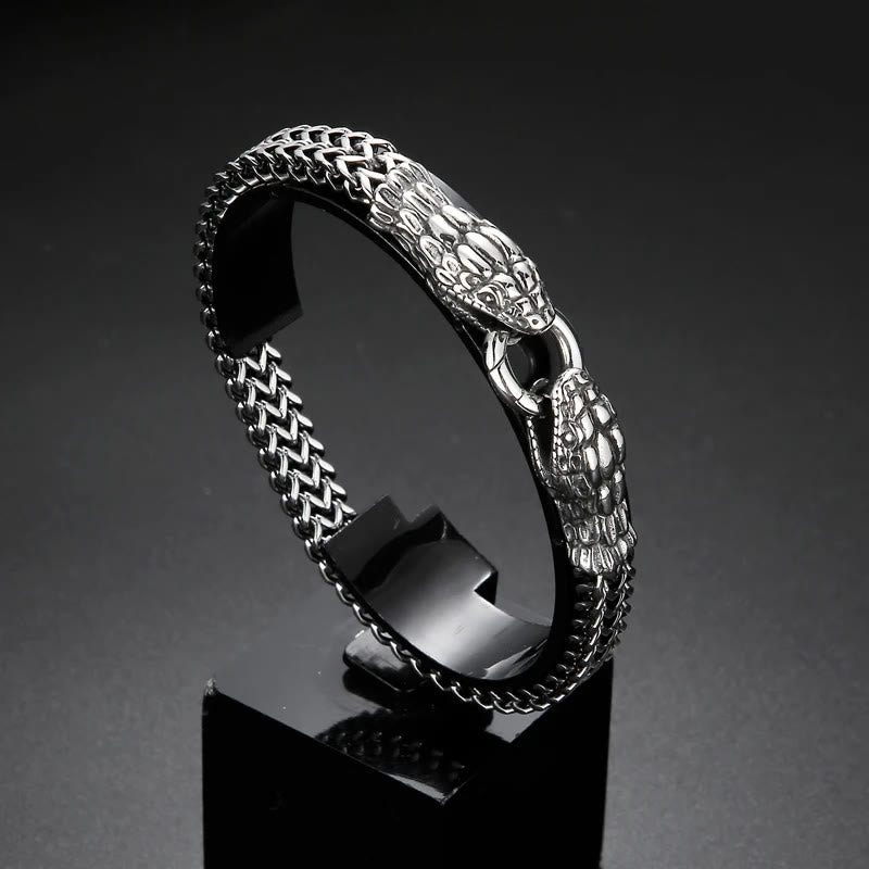 Double Snake Head Steel Bracelet