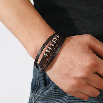 Men's Multi-Layered Leather Rope Braided Magnetic Clasp Bracelet