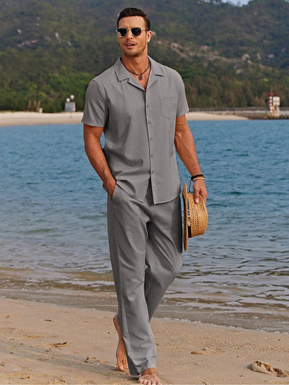 Casual Linen Style Beach Shirt Sets (Live Only)