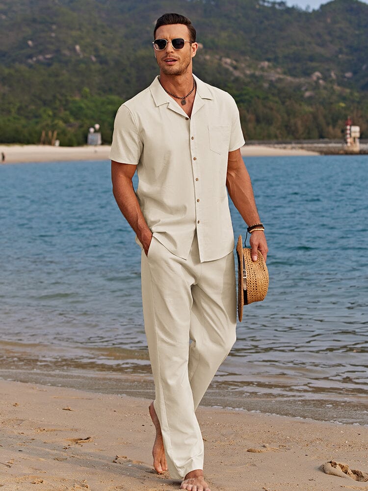 Casual Linen Style Beach Shirt Sets (Live Only)